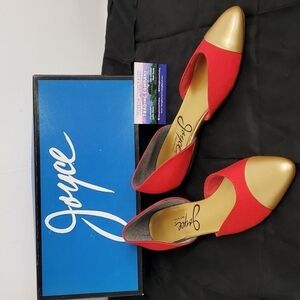 VINTAGE Joyce Smiley Flats Red Linen  & Gold Metallic Upper USA made in Box EUC